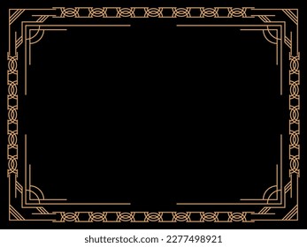 Art deco frame. Vintage linear border. Design a template for invitations, leaflets and greeting cards. Geometric golden frame. The style of the 1920s - 1930s. Vector illustration