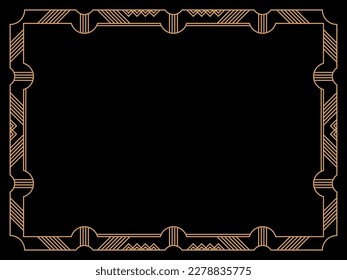 Art deco frame. Vintage linear border. Design a template for invitations, leaflets and greeting cards. Geometric golden frame. The style of the 1920s - 1930s. Vector illustration