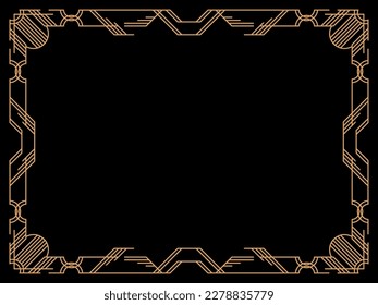 Art deco frame. Vintage linear border. Design a template for invitations, leaflets and greeting cards. Geometric golden frame. The style of the 1920s - 1930s. Vector illustration