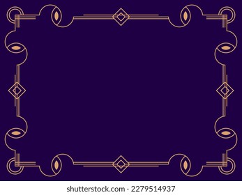 Art deco frame. Vintage linear border. Design a template for invitations, leaflets and greeting cards. Geometric golden frame. The style of the 1920s - 1930s. Vector illustration