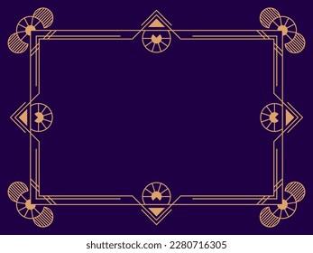 Art deco frame. Vintage linear border. Design a template for invitations, leaflets and greeting cards. Geometric golden frame. The style of the 1920s - 1930s. Vector illustration
