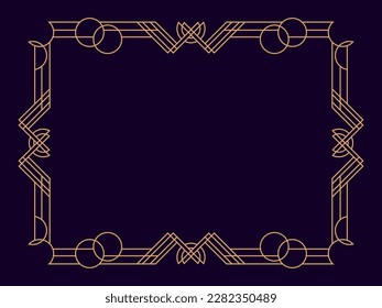 Art deco frame. Vintage linear border. Design a template for invitations, leaflets and greeting cards. Geometric golden frame. The style of the 1920s - 1930s. Vector illustration