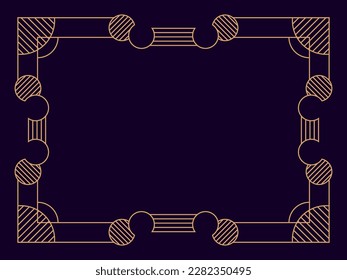 Art deco frame. Vintage linear border. Design a template for invitations, leaflets and greeting cards. Geometric golden frame. The style of the 1920s - 1930s. Vector illustration