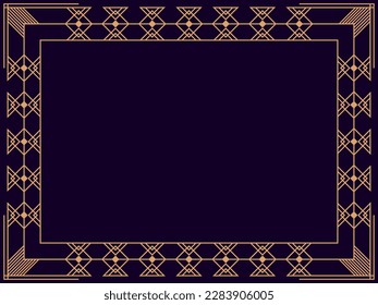 Art deco frame. Vintage linear border. Design a template for invitations, leaflets and greeting cards. Geometric golden frame. The style of the 1920s - 1930s. Vector illustration