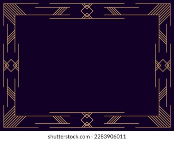 Art deco frame. Vintage linear border. Design a template for invitations, leaflets and greeting cards. Geometric golden frame. The style of the 1920s - 1930s. Vector illustration