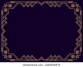 Marco Art Déco. Borde lineal vintage. Diseñar una plantilla para invitaciones, folletos y tarjetas de felicitación. Marco geométrico dorado. El estilo de los años 20-30 Ilustración del vector