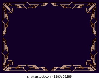 Art deco frame. Vintage linear border. Design a template for invitations, leaflets and greeting cards. Geometric golden frame. The style of the 1920s - 1930s. Vector illustration