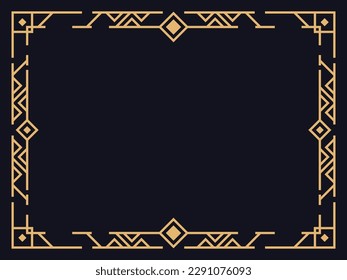 Art deco frame. Vintage linear border. Design a template for invitations, leaflets and greeting cards. The style of the 1920s - 1930s. Vector illustration