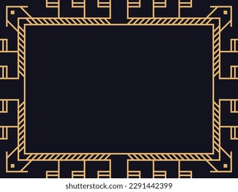 Art deco frame. Vintage linear border. Design a template for invitations, leaflets and greeting cards. The style of the 1920s - 1930s. Vector illustration