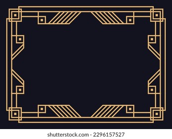 Art deco frame. Vintage linear border. Design a template for invitations, leaflets and greeting cards. The style of the 1920s - 1930s. Vector illustration