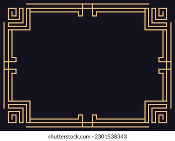 Art deco frame. Vintage linear border. Design a template for invitations, leaflets and greeting cards. The style of the 1920s - 1930s. Vector illustration