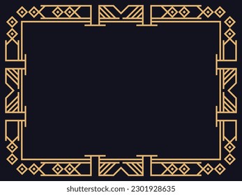 Art deco frame. Vintage linear border. Design a template for invitations, leaflets and greeting cards. The style of the 1920s - 1930s. Vector illustration