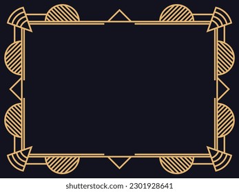 Art deco frame. Vintage linear border. Design a template for invitations, leaflets and greeting cards. The style of the 1920s - 1930s. Vector illustration