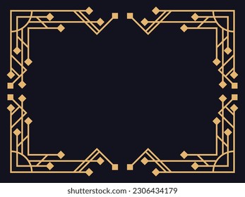 Art deco frame. Vintage linear border. Design a template for invitations, leaflets and greeting cards. The style of the 1920s - 1930s. Vector illustration