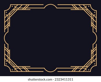 Art deco frame. Vintage linear border. Design a template for invitations, leaflets and greeting cards. The style of the 1920s - 1930s. Vector illustration
