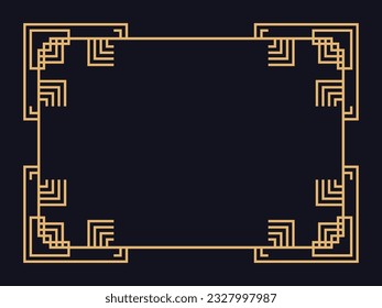 Marco Art Déco. Borde lineal vintage en color oro sobre fondo negro. Diseñar una plantilla para invitaciones, folletos y tarjetas de felicitación. El estilo de los años 20-30 Ilustración del vector