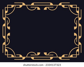 Art deco frame. Vintage linear border in gold color on a black background. Design a template for invitations, leaflets and greeting cards. The style of the 1920s - 1930s. Vector illustration