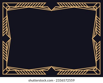 Art deco frame. Vintage linear border in gold color on a black background. Design a template for invitations, leaflets and greeting cards. The style of the 1920s - 1930s. Vector illustration