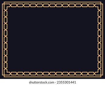 Art deco frame. Vintage linear border in gold color on a black background. Design a template for invitations, leaflets and greeting cards. The style of the 1920s - 1930s. Vector illustration