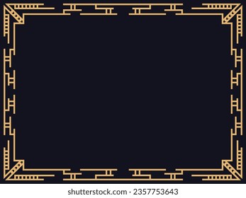Art deco frame. Vintage linear border in gold color on a black background. Design a template for invitations, leaflets and greeting cards. The style of the 1920s - 1930s. Vector illustration
