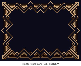 Art deco frame. Vintage linear border. Design a template for invitations, leaflets and greeting cards. Geometric golden frame. The style of the 1920s - 1930s. Vector illustration