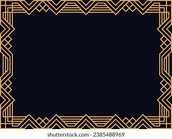 Art deco frame. Vintage linear border. Design a template for invitations, leaflets and greeting cards. Geometric golden frame. The style of the 1920s - 1930s. Vector illustration