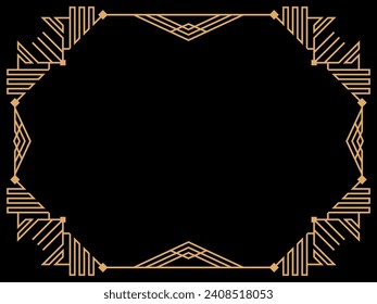 Art deco frame. Vintage linear border. Design a template for invitations, leaflets and greeting cards. Geometric golden frame. The style of the 1920s - 1930s. Vector illustration