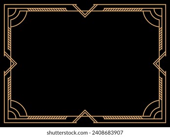 Art deco frame. Vintage linear border. Design a template for invitations, leaflets and greeting cards. Geometric golden frame. The style of the 1920s - 1930s. Vector illustration