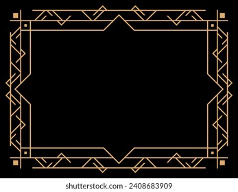 Art-Deco-Rahmen. Vintage lineare Grenze. Entwerfen Sie eine Vorlage für Einladungen, Faltblätter und Grußkarten. Geometrischer goldener Rahmen. Der Stil der 1920er bis 1930er Jahre. Vektorgrafik