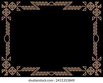 Art deco frame. Vintage linear border. Design a template for invitations, leaflets and greeting cards. Geometric golden frame. The style of the 1920s - 1930s. Vector illustration