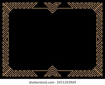 Art-Deco-Rahmen. Vintage lineare Grenze. Entwerfen Sie eine Vorlage für Einladungen, Faltblätter und Grußkarten. Geometrischer goldener Rahmen. Der Stil der 1920er bis 1930er Jahre. Vektorgrafik