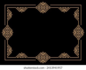 Art deco frame. Vintage linear border. Design a template for invitations, leaflets and greeting cards. Geometric golden frame. The style of the 1920s - 1930s. Vector illustration