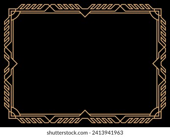 Art deco frame. Vintage linear border. Design a template for invitations, leaflets and greeting cards. Geometric golden frame. The style of the 1920s - 1930s. Vector illustration