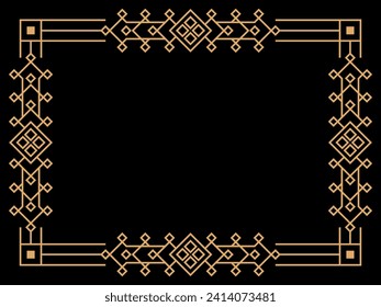 Art deco frame. Vintage linear border. Design a template for invitations, leaflets and greeting cards. Geometric golden frame. The style of the 1920s - 1930s. Vector illustration