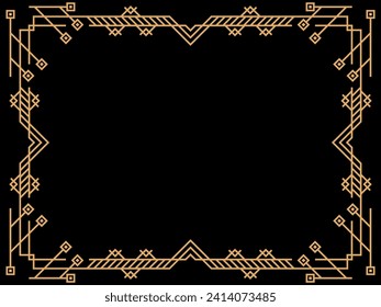 Art deco frame. Vintage linear border. Design a template for invitations, leaflets and greeting cards. Geometric golden frame. The style of the 1920s - 1930s. Vector illustration