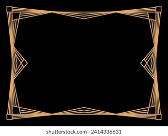 Art deco frame. Vintage linear border. Design a template for invitations, leaflets and greeting cards. Geometric golden frame. The style of the 1920s - 1930s. Vector illustration