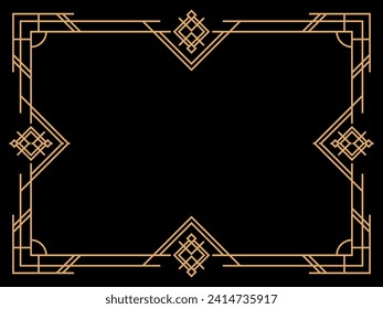 Art deco frame. Vintage linear border. Design a template for invitations, leaflets and greeting cards. Geometric golden frame. The style of the 1920s - 1930s. Vector illustration