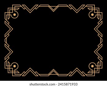 Art deco frame. Vintage linear border. Design a template for invitations, leaflets and greeting cards. Geometric golden frame. The style of the 1920s - 1930s. Vector illustration