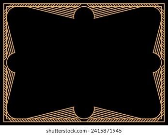 Art deco frame. Vintage linear border. Design a template for invitations, leaflets and greeting cards. Geometric golden frame. The style of the 1920s - 1930s. Vector illustration
