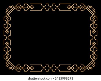Art deco frame. Vintage linear border. Design a template for invitations, leaflets and greeting cards. Geometric golden frame. The style of the 1920s - 1930s. Vector illustration