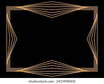 Art deco frame. Vintage linear border. Design a template for invitations, leaflets and greeting cards. Geometric golden frame. The style of the 1920s - 1930s. Vector illustration