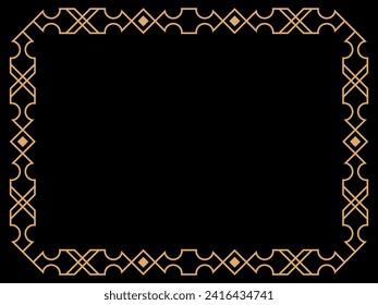 Art deco frame. Vintage linear border. Design a template for invitations, leaflets and greeting cards. Geometric golden frame. The style of the 1920s - 1930s. Vector illustration