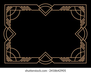 Art deco frame. Vintage linear border. Design a template for invitations, leaflets and greeting cards. Geometric golden frame. The style of the 1920s - 1930s. Vector illustration