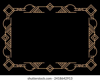 Art deco frame. Vintage linear border. Design a template for invitations, leaflets and greeting cards. Geometric golden frame. The style of the 1920s - 1930s. Vector illustration