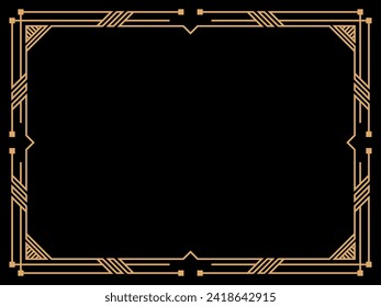 Art deco frame. Vintage linear border. Design a template for invitations, leaflets and greeting cards. Geometric golden frame. The style of the 1920s - 1930s. Vector illustration