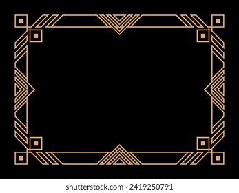 Art deco frame. Vintage linear border. Design a template for invitations, leaflets and greeting cards. Geometric golden frame. The style of the 1920s - 1930s. Vector illustration