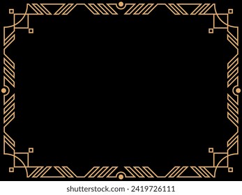 Art-Deco-Rahmen. Vintage lineare Grenze. Entwerfen Sie eine Vorlage für Einladungen, Faltblätter und Grußkarten. Geometrischer goldener Rahmen. Der Stil der 1920er bis 1930er Jahre. Vektorgrafik
