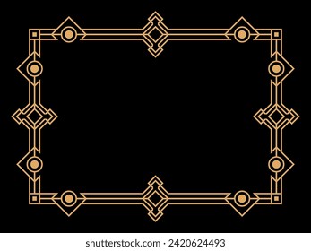 Art deco frame. Vintage linear border. Design a template for invitations, leaflets and greeting cards. Geometric golden frame. The style of the 1920s - 1930s. Vector illustration