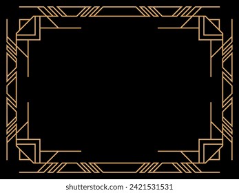 Art deco frame. Vintage linear border. Design a template for invitations, leaflets and greeting cards. Geometric golden frame. The style of the 1920s - 1930s. Vector illustration