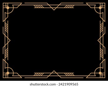 Art deco frame. Vintage linear border. Design a template for invitations, leaflets and greeting cards. Geometric golden frame. The style of the 1920s - 1930s. Vector illustration